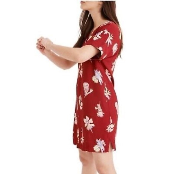Madewell Novel Floral Red Short Sleeve Mini Dress in Bird of Paradise - Picture 3 of 11